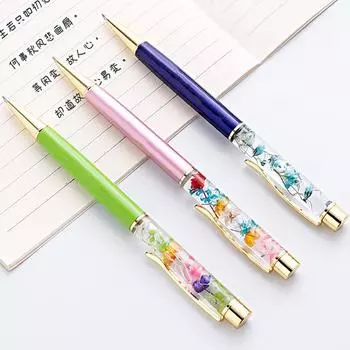 Подарочная ручка, креативная маленькая свежая ручка с сухим цветком ручной работы, смазанная металлическая шариковая ручка, лазерная гравировка, индивидуальный логотип