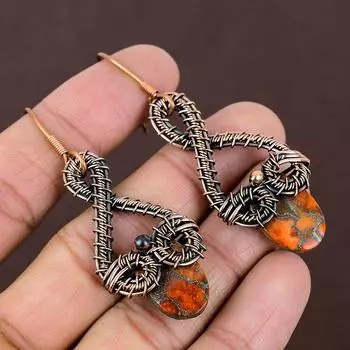 Подарочная серьга из медной проволоки с натуральным морским осадком, яшмой, драгоценным камнем, 2,7 m6u33
