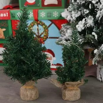 Подарочная сосна Мини-елка Пластиковые зеленые искусственные елки Льняные украшения для стола Рождество