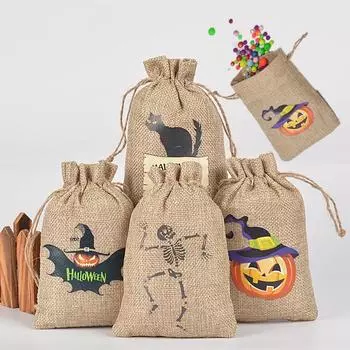 Подарочная сумка для фестиваля призраков, льняная сумка на Хэллоуин, комплект для конфет, сумка для конфет на шнурке, детская подарочная сумка для конфет и печенья на Хэллоуин