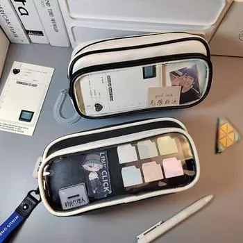 Подарочная сумка для хранения макияжа, прозрачная сумка для ручек из искусственной кожи, пенал для канцелярских принадлежностей, органайзер для ручек