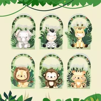 Подарочная упаковка для конфет с изображением животных в джунглях, сумки с изображением зеленого леса, сафари, декор для дня рождения, детские сумки для вечеринок по случаю первого дня рождения other