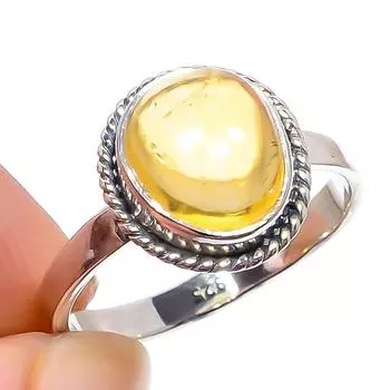 Подарочное кольцо из чистого серебра 925 пробы с натуральным цитрином, ручной работы, размер 7 d9E76