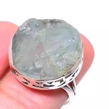 Подарочное кольцо из чистого серебра 925 пробы с натуральным аквамарином S.8 W0f16