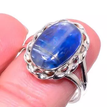 Подарочное кольцо из чистого серебра 925 пробы с натуральным кианитом ручной работы S.9 T4u63