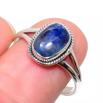 Подарочное кольцо из чистого серебра 925 пробы с натуральным кианитом ручной работы S.10 u0I94