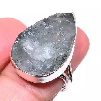 Подарочное кольцо из чистого серебра 925 пробы с натуральным аквамарином S.8 u6d04