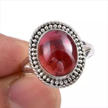 Подарочное кольцо из чистого серебра 925 пробы с натуральным гранатом ручной работы S.7 p5t19