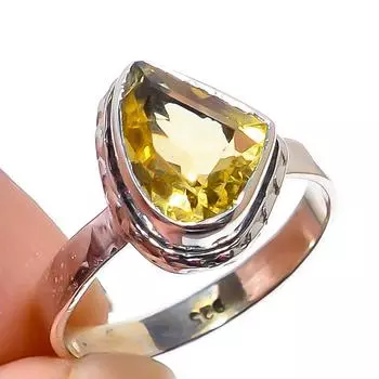 Подарочное кольцо из чистого серебра 925 пробы с натуральным цитрином ручной работы S.6 Q4u25