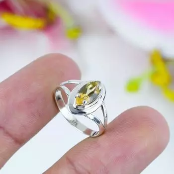 Подарочное кольцо из чистого серебра 925 пробы с натуральным цитрином, ручной работы, S.8 N3n81