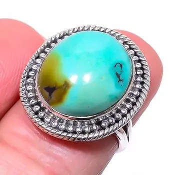 Подарочное кольцо из чистого серебра 925 пробы с натуральным тибетским бирюзовым камнем S.6 S2m05