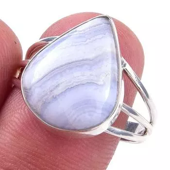 Подарочное кольцо из чистого серебра 925 пробы с натуральным голубым кружевным агатом S.10 h5P56