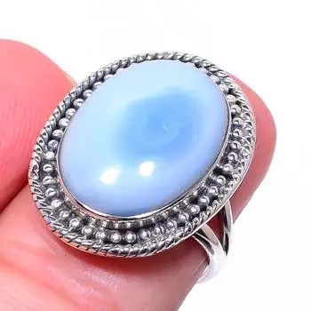 Подарочное кольцо из чистого серебра 925 пробы с натуральным голубым опалом Owyhee S.7 T2E90