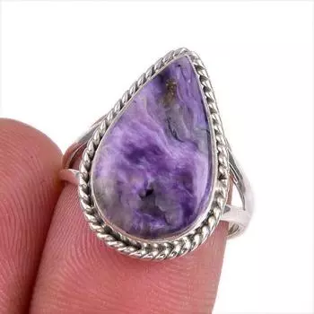 Подарочное кольцо из чистого серебра 925 пробы с натуральным чароитом ручной работы S.7 O2h50