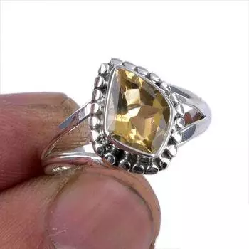 Подарочное кольцо из чистого серебра 925 пробы с натуральным цитрином, ручной работы, размер 7 I2m72