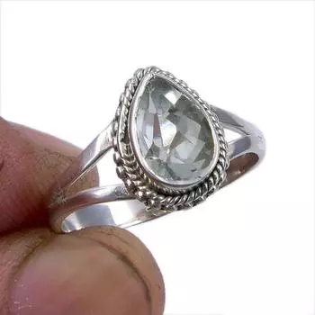 Подарочное кольцо из чистого серебра 925 пробы с натуральным зеленым аметистом S.7.5 g2j19