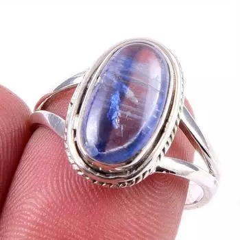 Подарочное кольцо из чистого серебра 925 пробы с натуральным кианитом ручной работы S.8 h3m77