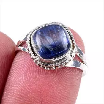 Подарочное кольцо из чистого серебра 925 пробы с натуральным кианитом ручной работы S.6 M2A83