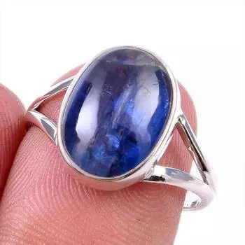 Подарочное кольцо из чистого серебра 925 пробы с натуральным кианитом ручной работы S.8 w9T61