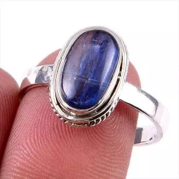 Подарочное кольцо из чистого серебра 925 пробы с натуральным кианитом ручной работы S.9 f0q95