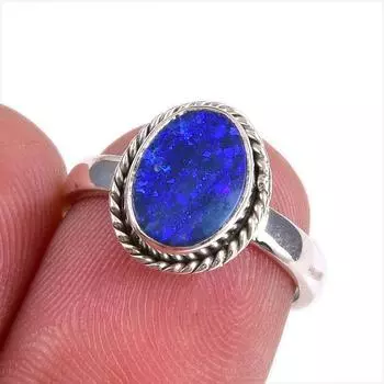 Подарочное кольцо из чистого серебра 925 пробы с натуральным австралийским опалом ручной работы S.5.5 e1q09