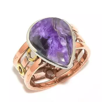 Подарочное кольцо из чистого серебра 925 пробы с натуральным чароитом в двух тонах S.9 y6A78