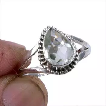 Подарочное кольцо из чистого серебра 925 пробы с натуральным зеленым аметистом S.7.5 o8k19