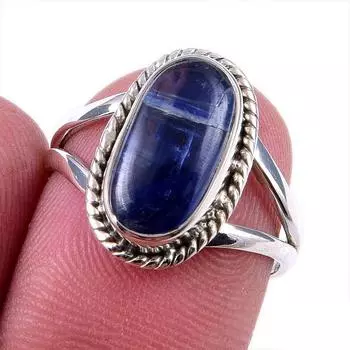 Подарочное кольцо из чистого серебра 925 пробы с натуральным кианитом ручной работы S.7 I0m44