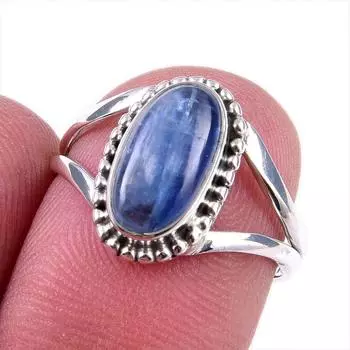 Подарочное кольцо из чистого серебра 925 пробы с натуральным кианитом ручной работы S.7 m0b03