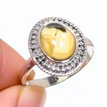 Подарочное кольцо из чистого серебра 925 пробы с натуральным цитрином, ручной работы, размер S.9 M6V13