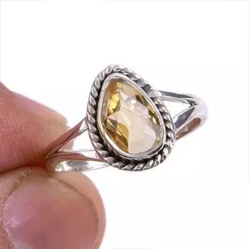 Подарочное кольцо из чистого серебра 925 пробы с натуральным цитрином, ручной работы, размер S.6 T5Z06