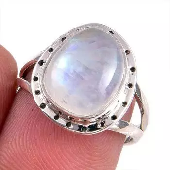 Подарочное кольцо из чистого серебра 925 пробы с натуральным радужным лунным камнем S.7 N0W26