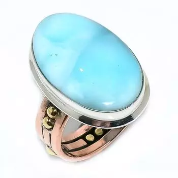 Подарочное кольцо из двухцветного серебра 925 пробы с натуральным ларимаром S.9 s7V43