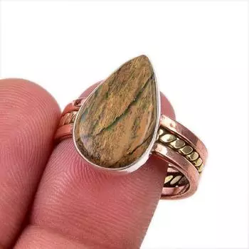 Подарочное кольцо из двухцветного серебра 925 пробы с натуральным драгоценным камнем яшмой S.10 G8G14