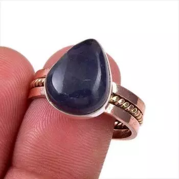 Подарочное кольцо из двухцветного серебра 925 пробы с натуральным иолитом и драгоценным камнем S.10 L3T51