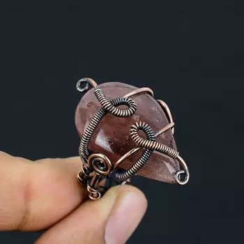 Подарочное кольцо из медной проволоки с натуральным клубничным кварцем, драгоценным камнем, размер 5,5 G5K84