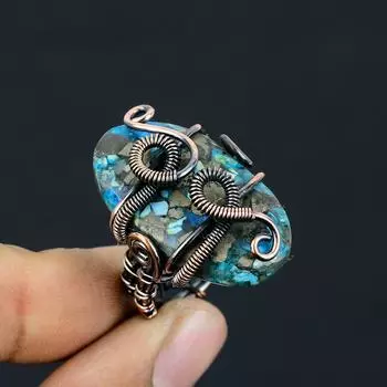 Подарочное кольцо из медной проволоки с натуральным медным бирюзовым камнем, размер 8,5 z0Y90