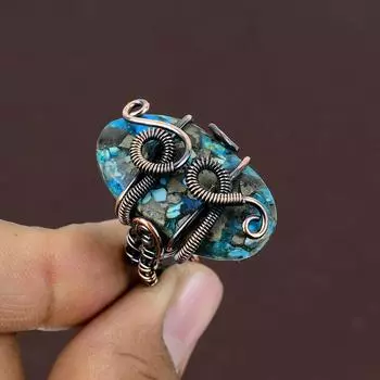 Подарочное кольцо из медной проволоки с натуральным медным бирюзовым камнем, размер 8,5 M9a91