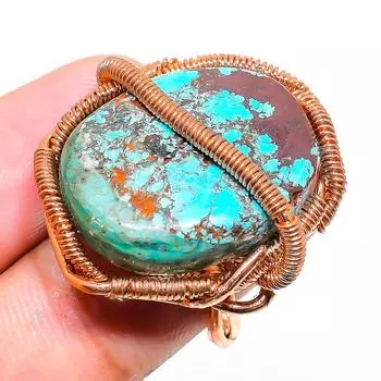 Подарочное кольцо из медной проволоки с натуральным тибетским бирюзовым камнем, размер 5,5 W0g46
