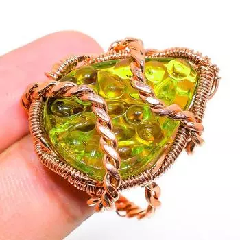 Подарочное кольцо из медной проволоки с натуральным молдавитом, кварцем, драгоценным камнем, размер 8,5 s7i25