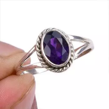 Подарочное кольцо из натурального африканского аметиста ручной работы из цельного серебра 925 пробы S.10 e8z66