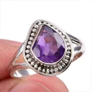 Подарочное кольцо из натурального африканского аметиста ручной работы из цельного серебра 925 пробы S.8 T7a34