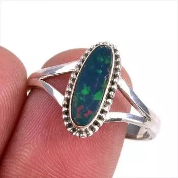 Подарочное кольцо из натурального австралийского опала ручной работы из чистого серебра 925 пробы S.9.5 l0a36