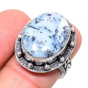 Подарочное кольцо из натурального дендритового опала ручной работы из серебра 925 пробы, размер 7 y9I48