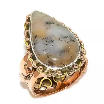 Подарочное кольцо из натурального дендритового опала, двухцветное серебро 925 пробы S.6 P6U24