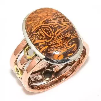 Подарочное кольцо из натурального драгоценного камня Maryam Jasper из двухцветного чистого серебра 925 пробы S.10.5 o2F41