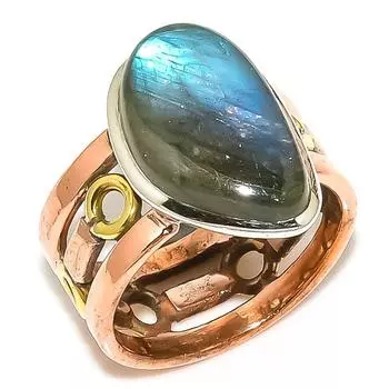 Подарочное кольцо из натурального лабрадорита, двухцветное серебро 925 пробы S.6.5 N4L31