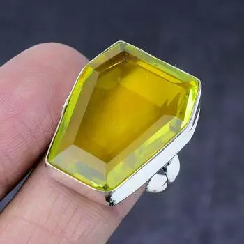 Подарочное кольцо из натурального лимонного топаза ручной работы из серебра 925 пробы, размер 8 y4R96