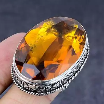 Подарочное кольцо из натурального медового топаза ручной работы из серебра 925 пробы, размер 8 T1z82