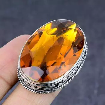 Подарочное кольцо из натурального медового топаза ручной работы из серебра 925 пробы, размер 8 j8n92